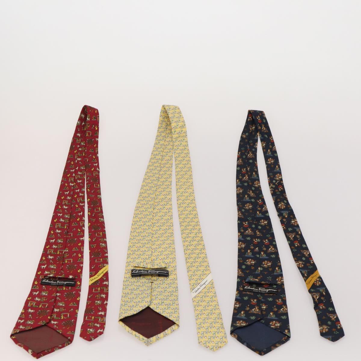 Salvatore Ferragamo Necktie Silk 10 bottles set Blue Navy yellow Auth 174928