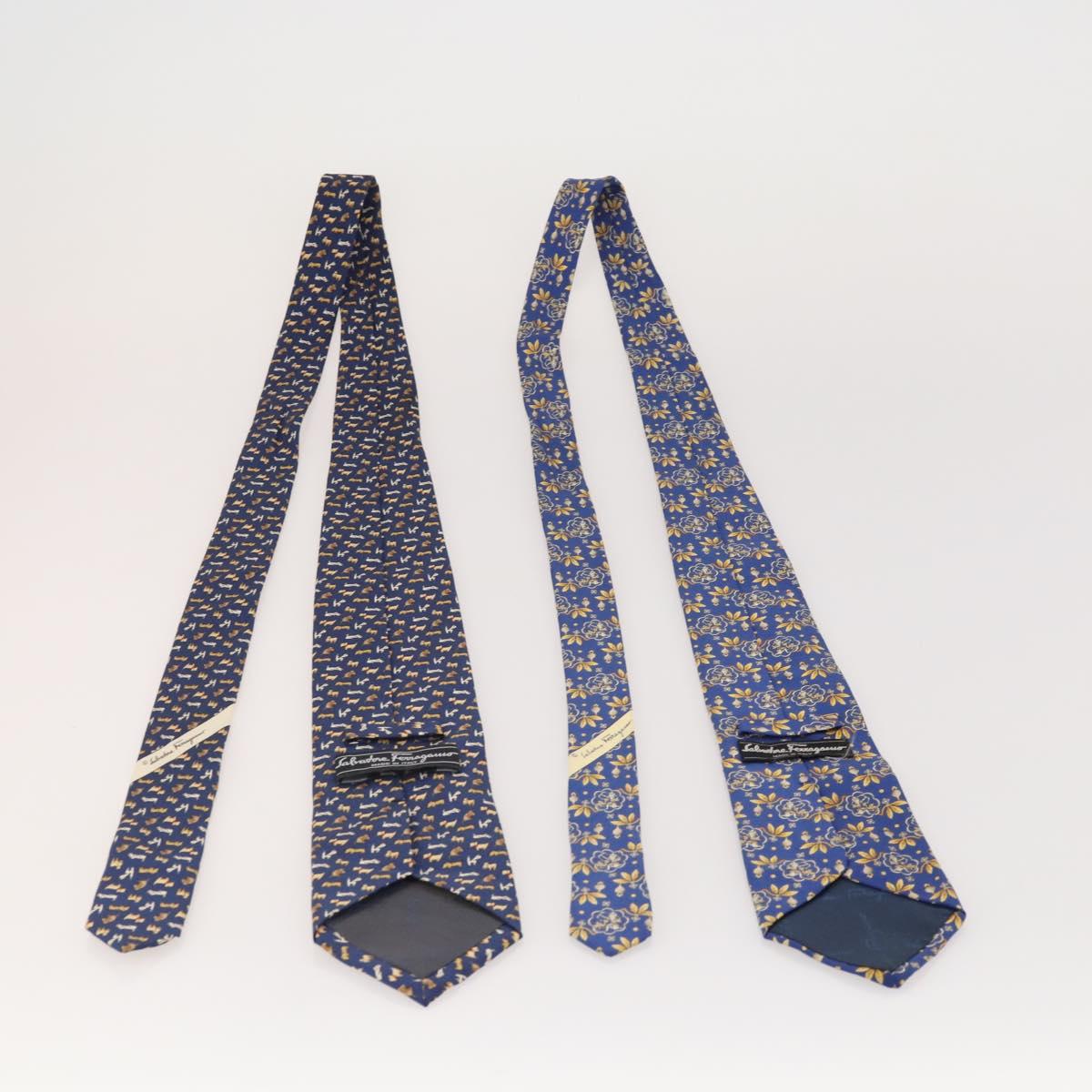 Salvatore Ferragamo Necktie Silk 10 bottles set Blue Navy yellow Auth 174930