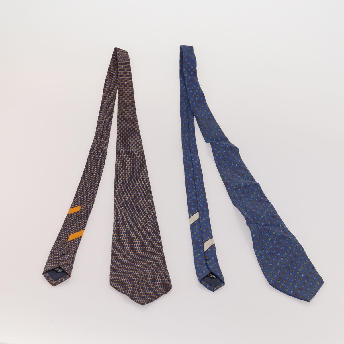 Salvatore Ferragamo Necktie Silk 10 bottles set Blue Navy yellow Auth 174930