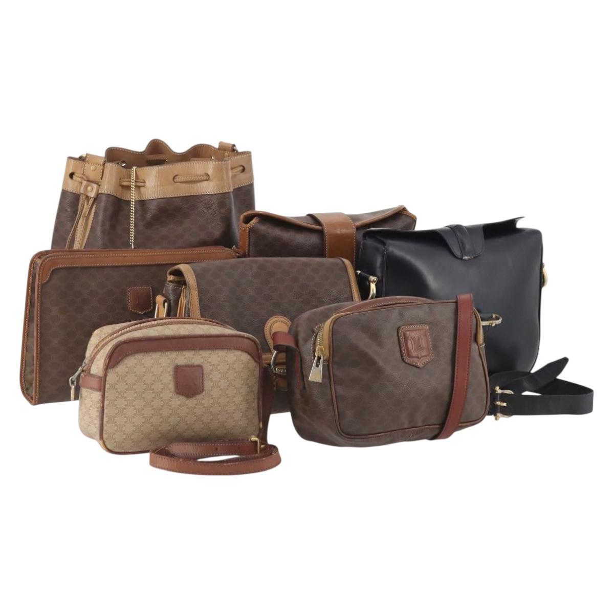 CELINE Macadam Canvas Shoulder Bag PVC Leather 7 Set Brown Beige Auth 174948