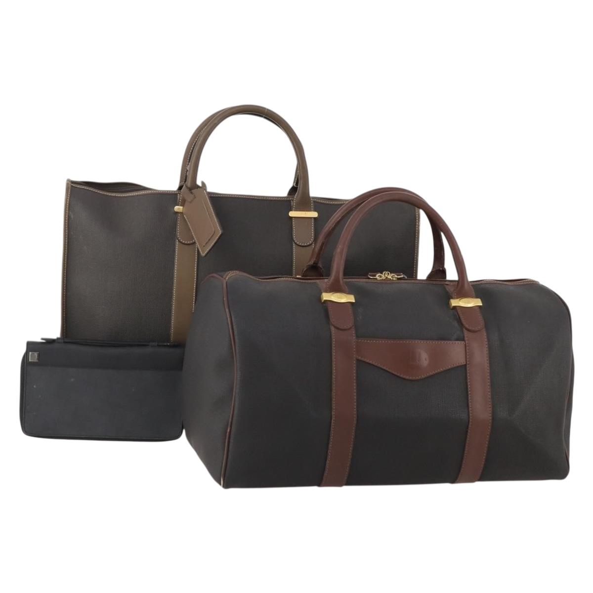 Dunhill Boston Bag Leather 3 Set Black Auth 174949
