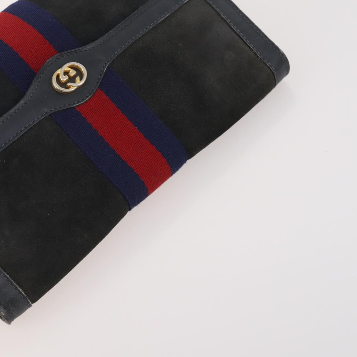 GUCCI GG Supreme Web Sherry Line Bag PVC Suede 5 Set Navy Beige Auth 174951