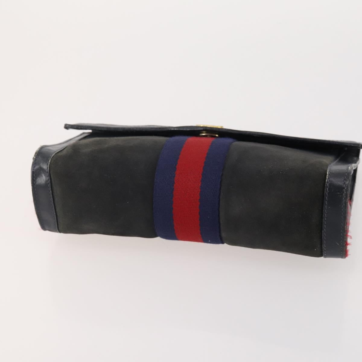GUCCI GG Supreme Web Sherry Line Bag PVC Suede 5 Set Navy Beige Auth 174951