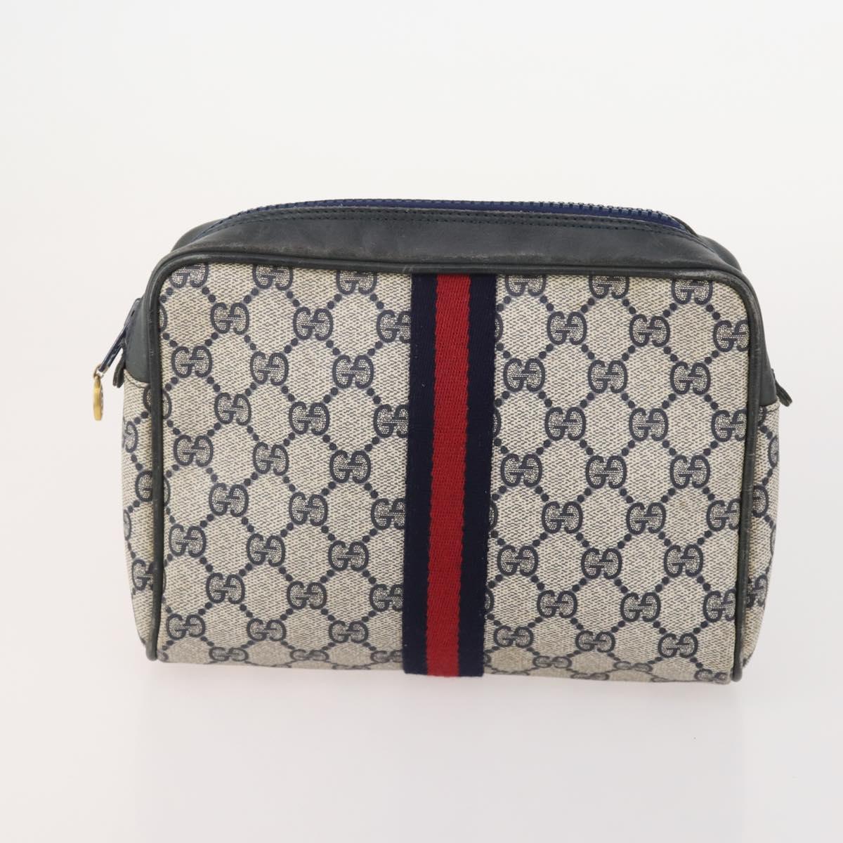 GUCCI GG Supreme Web Sherry Line Bag PVC Suede 5 Set Navy Beige Auth 174951