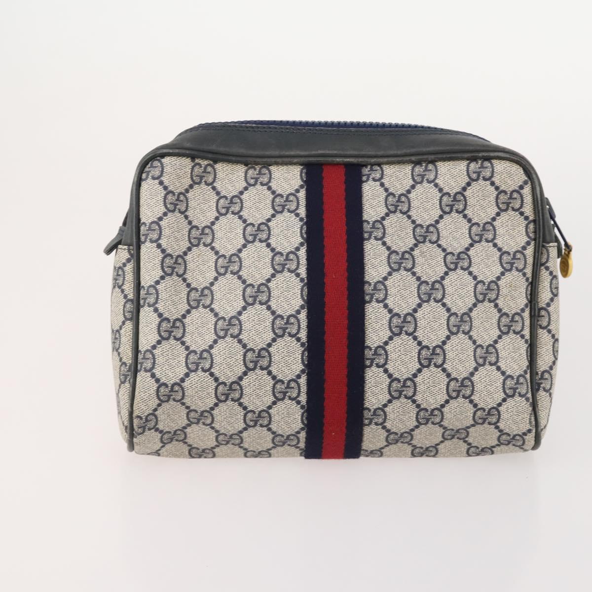 GUCCI GG Supreme Web Sherry Line Bag PVC Suede 5 Set Navy Beige Auth 174951