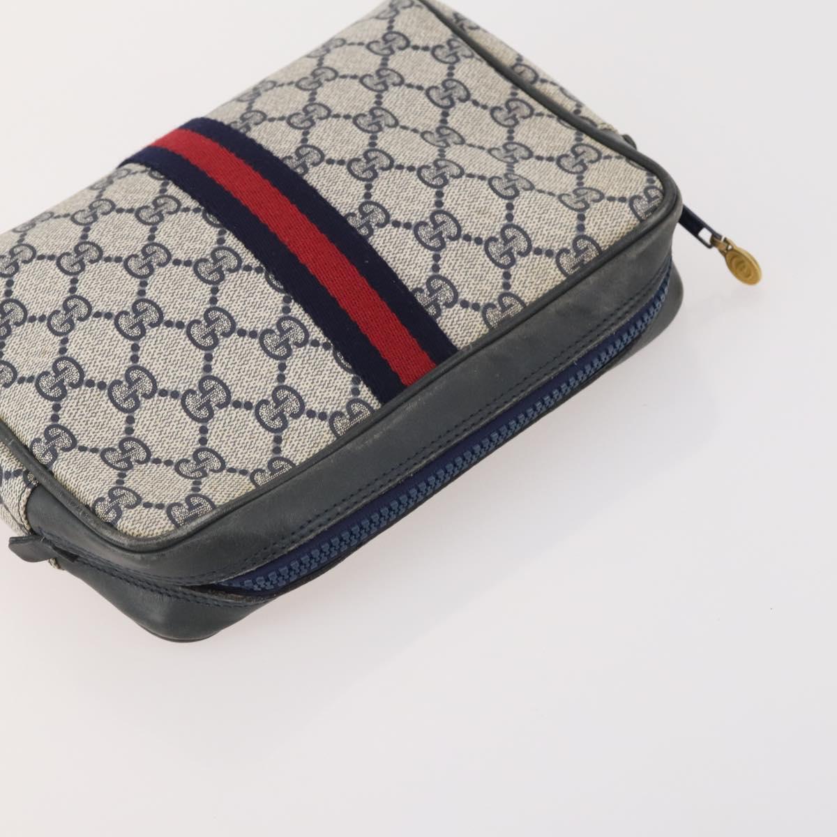 GUCCI GG Supreme Web Sherry Line Bag PVC Suede 5 Set Navy Beige Auth 174951
