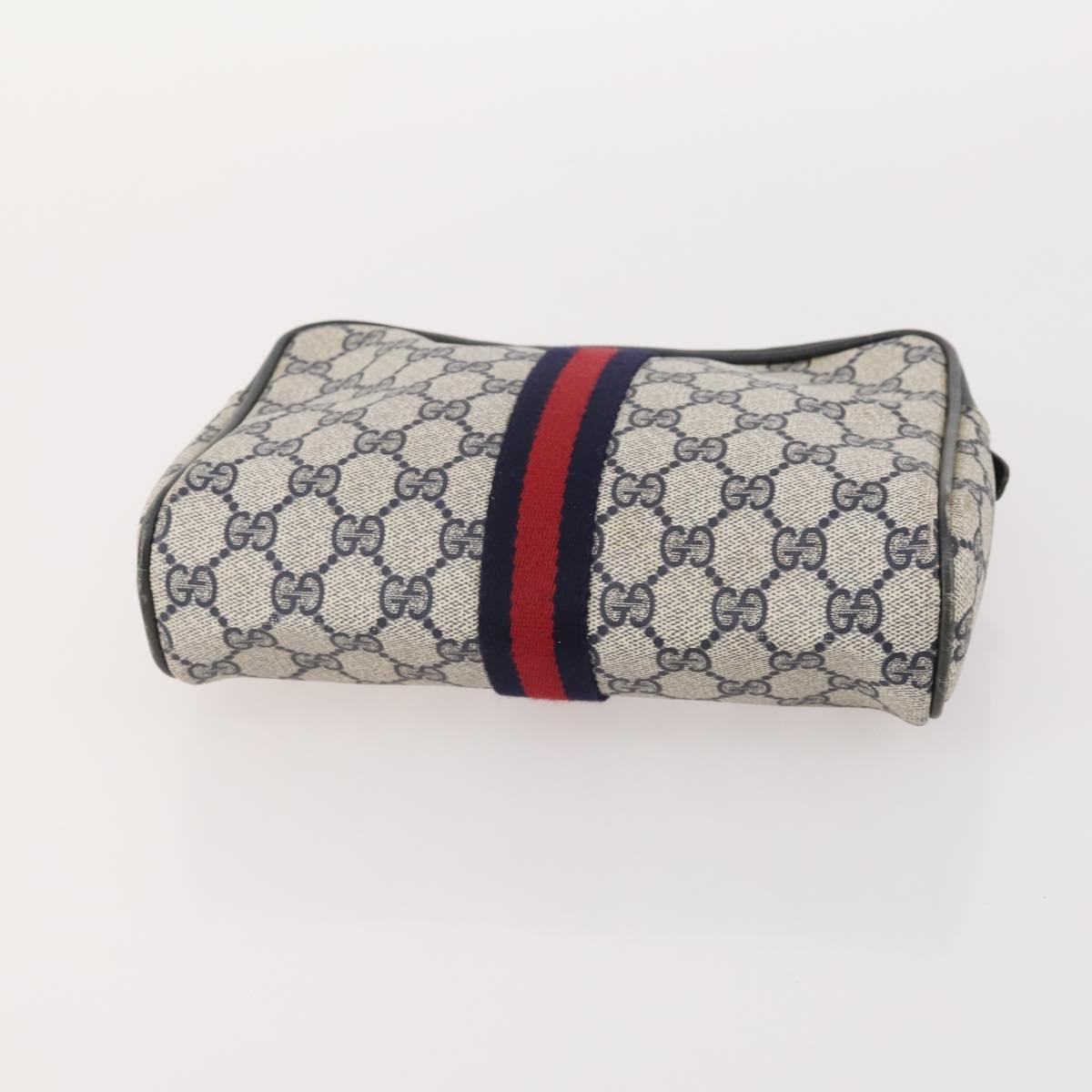 GUCCI GG Supreme Web Sherry Line Bag PVC Suede 5 Set Navy Beige Auth 174951