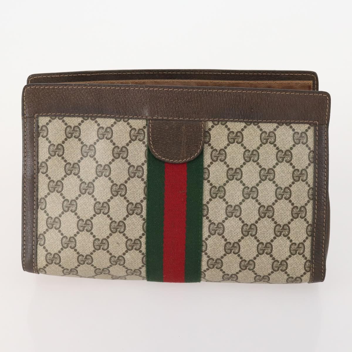 GUCCI GG Supreme Web Sherry Line Bag PVC Suede 5 Set Navy Beige Auth 174951