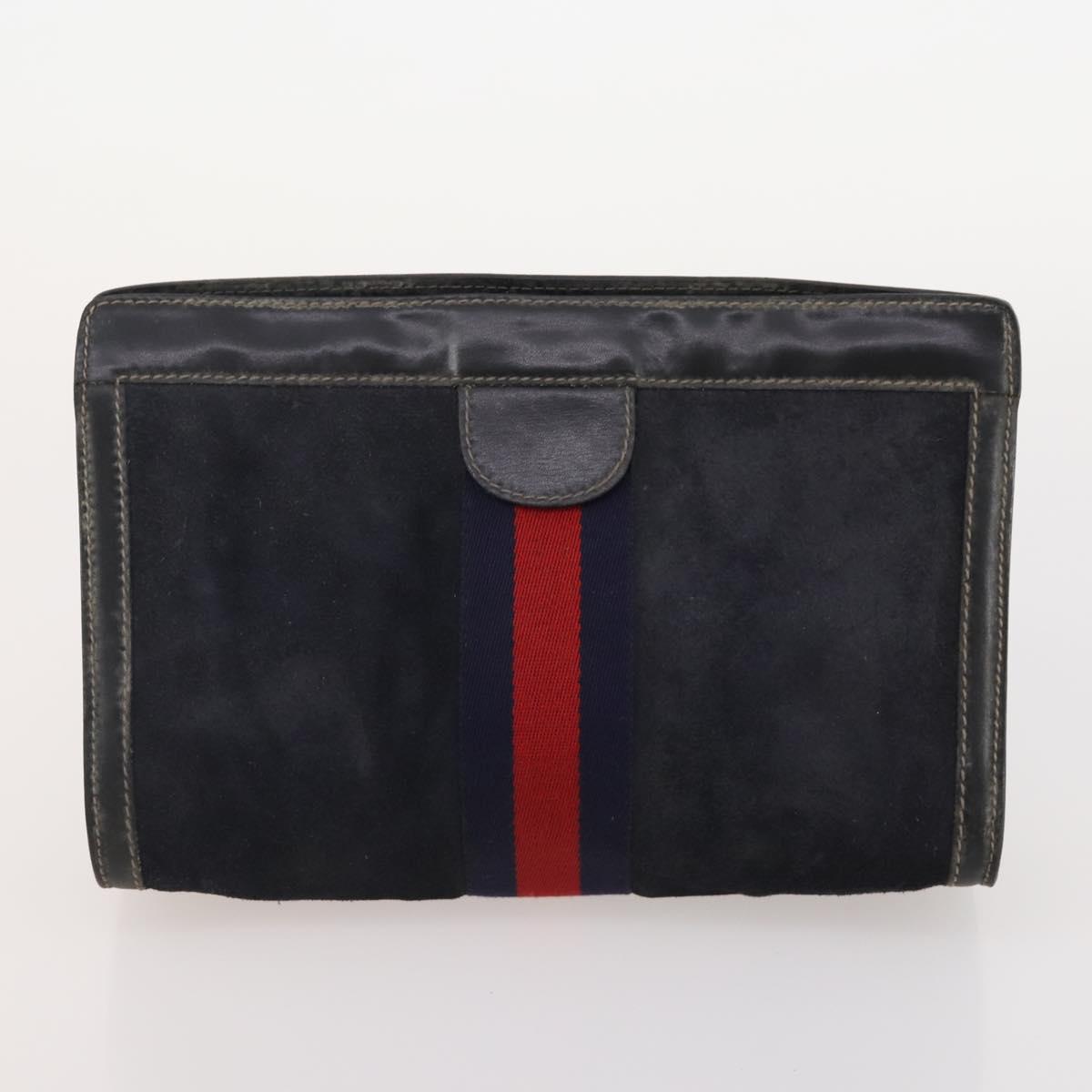 GUCCI GG Supreme Web Sherry Line Bag PVC Suede 5 Set Navy Beige Auth 174951
