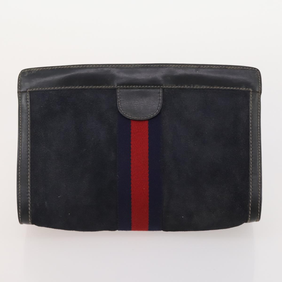 GUCCI GG Supreme Web Sherry Line Bag PVC Suede 5 Set Navy Beige Auth 174951
