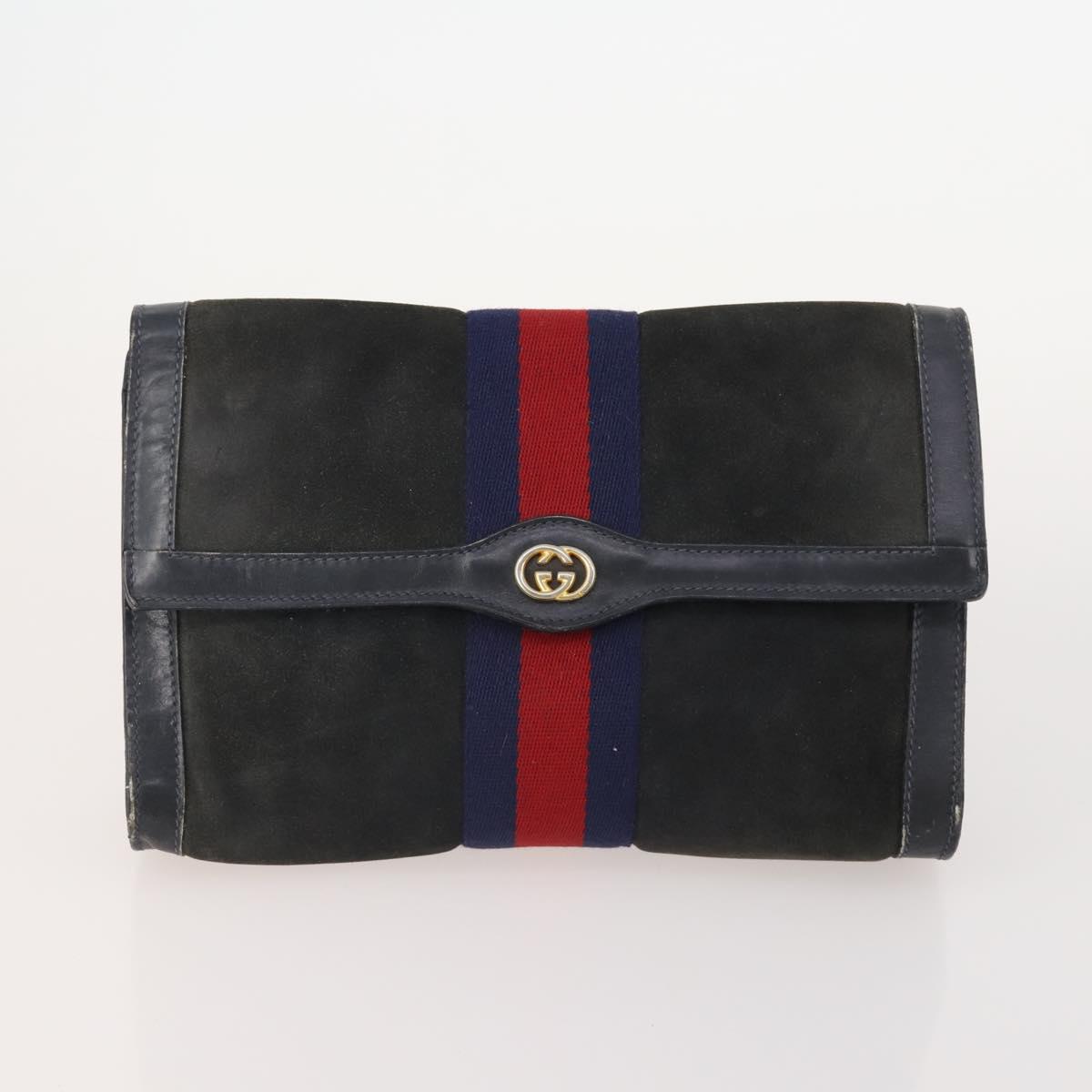 GUCCI GG Supreme Web Sherry Line Bag PVC Suede 5 Set Navy Beige Auth 174951