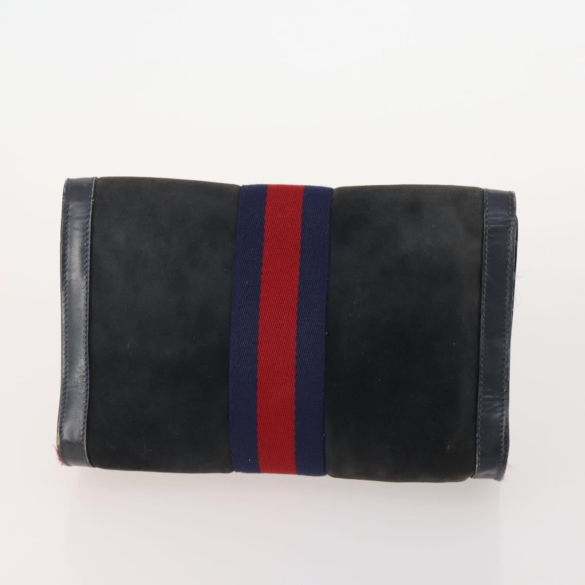 GUCCI GG Supreme Web Sherry Line Bag PVC Suede 5 Set Navy Beige Auth 174951