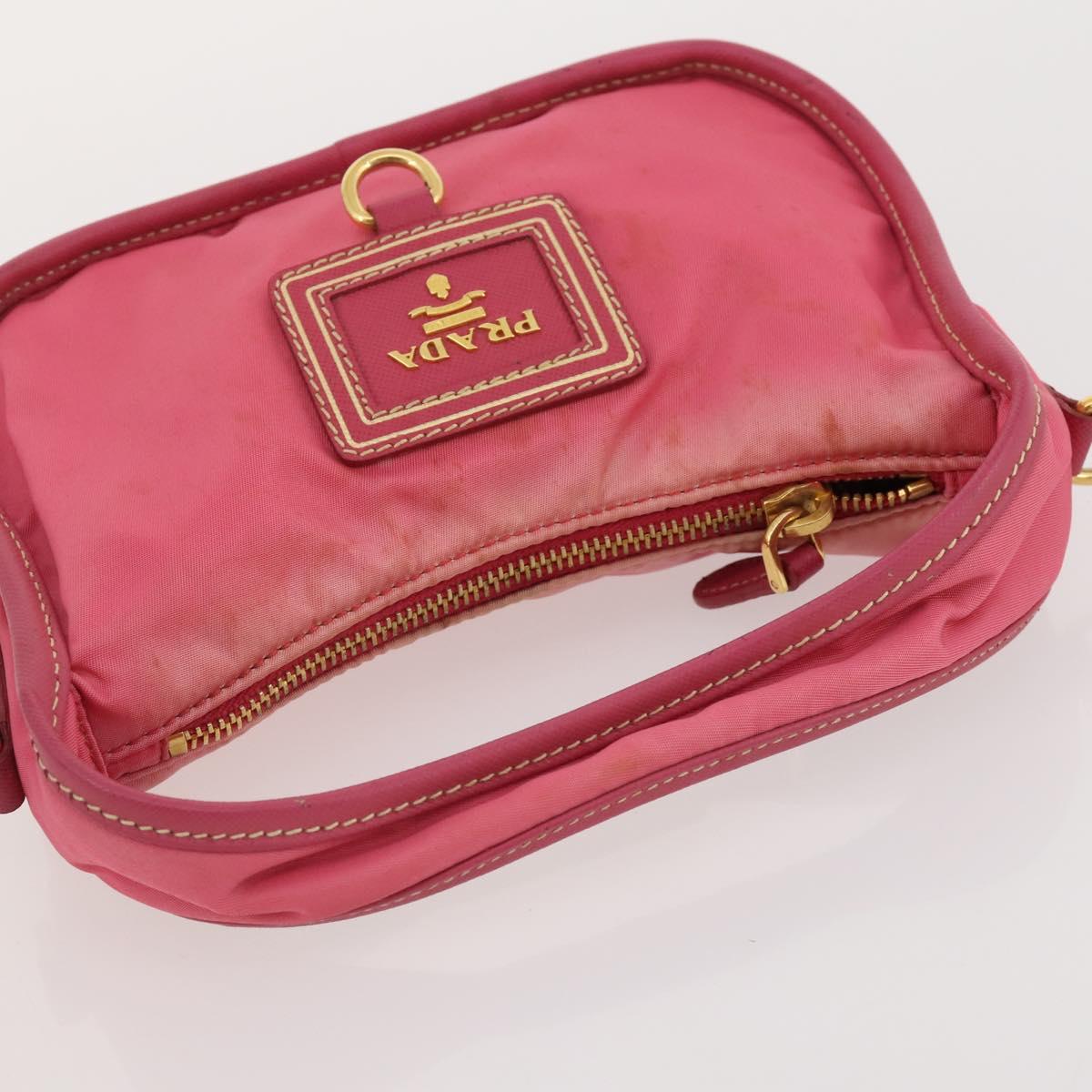 PRADA Pouch Hand Bag Nylon 2 Set Pink Black Auth 174958