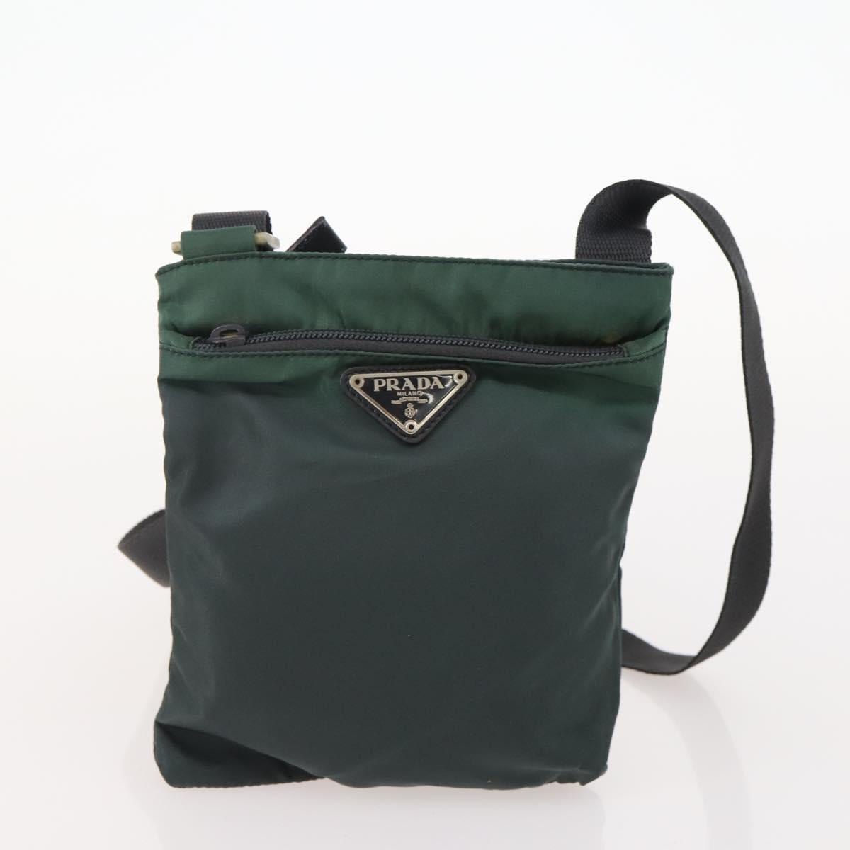 PRADA Shoulder Bag Nylon Velour 4 Set Black Green Auth 174976