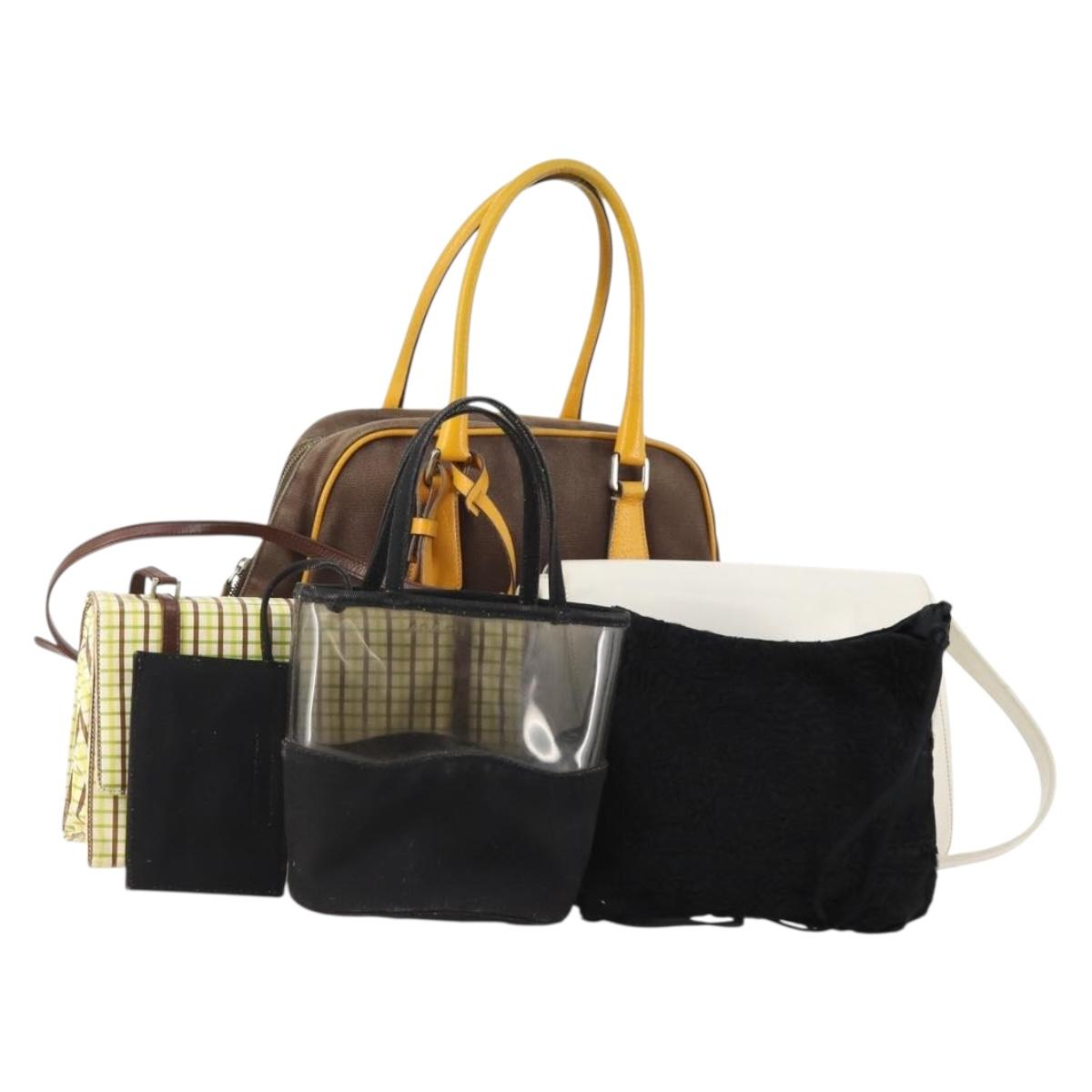 PRADA Shoulder Bag Canvas Leather 5 Set Black White Brown Auth 174978