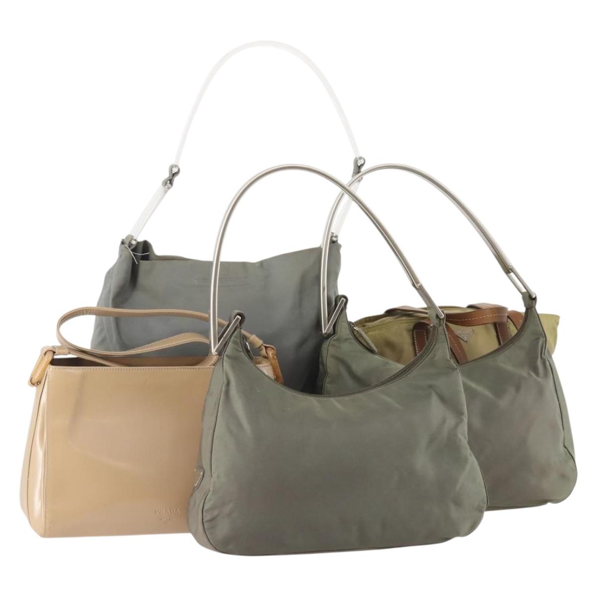 PRADA Hand Bag Nylon 5 Set Beige Green Auth 174981
