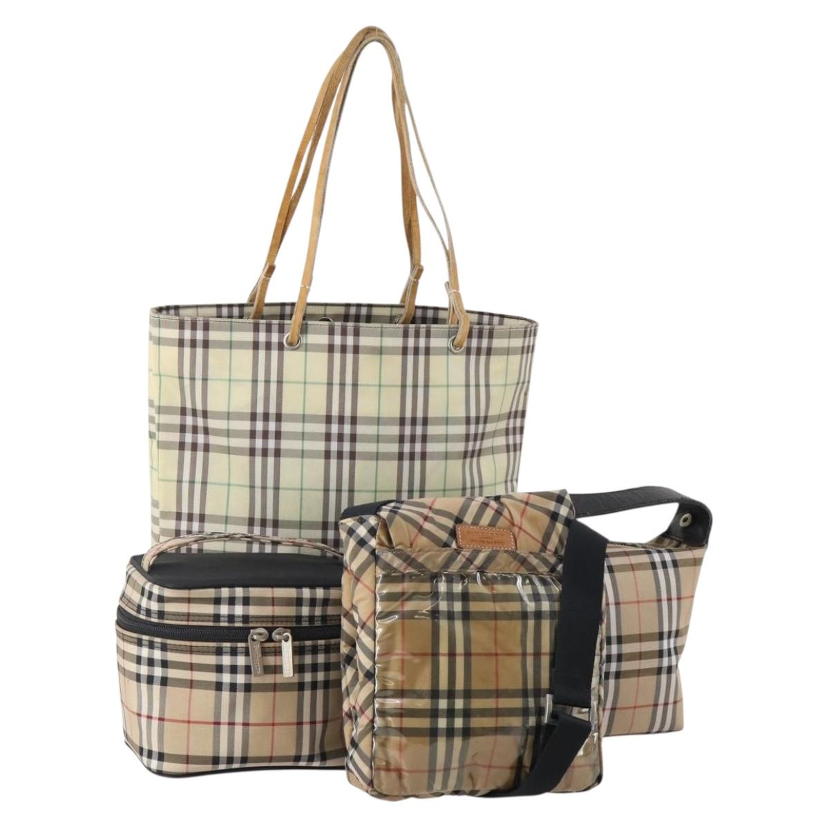 Burberrys Burberry Nova Check Hand Bag Nylon 4 Set Beige Auth 174988