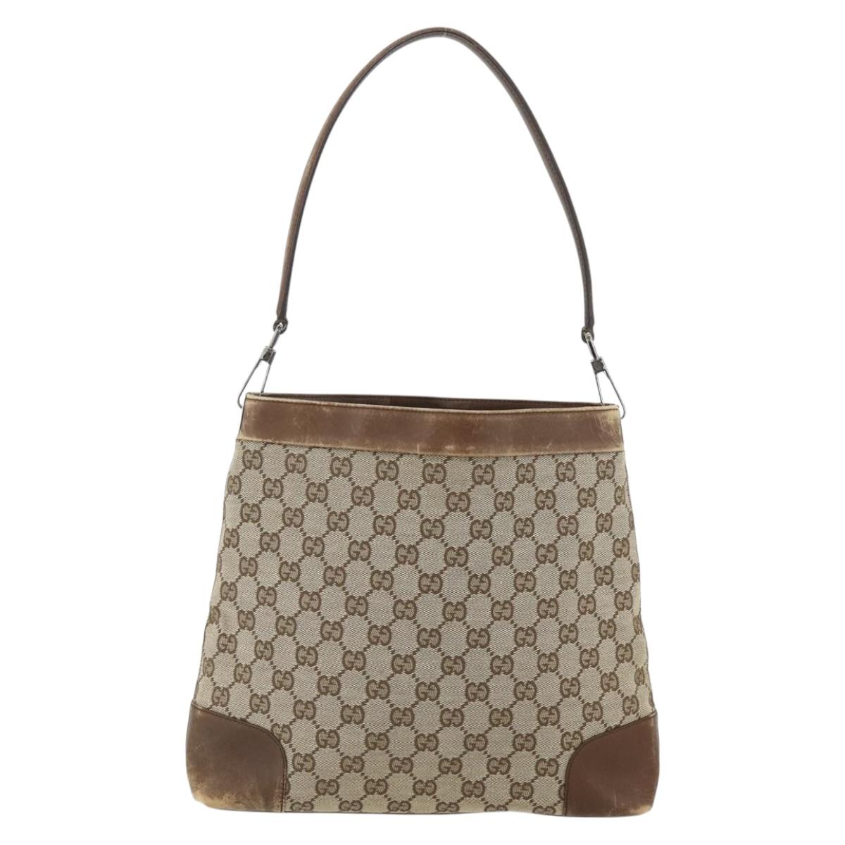 GUCCI GG Canvas Shoulder Bag Beige Silver 33900 Auth 175035