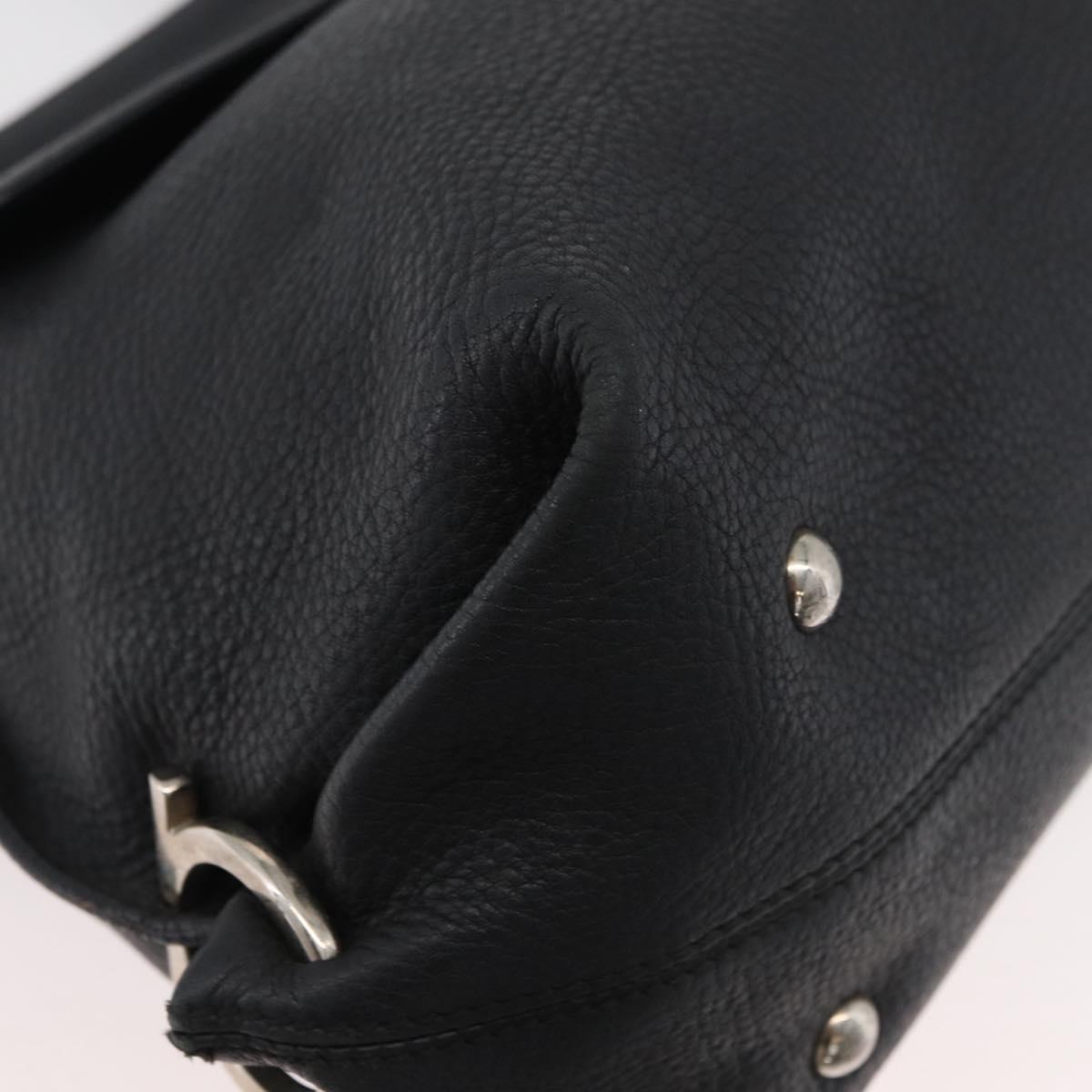 Salvatore Ferragamo Gancini Sofia Bag Leather 2way Black Silver Auth 175040A