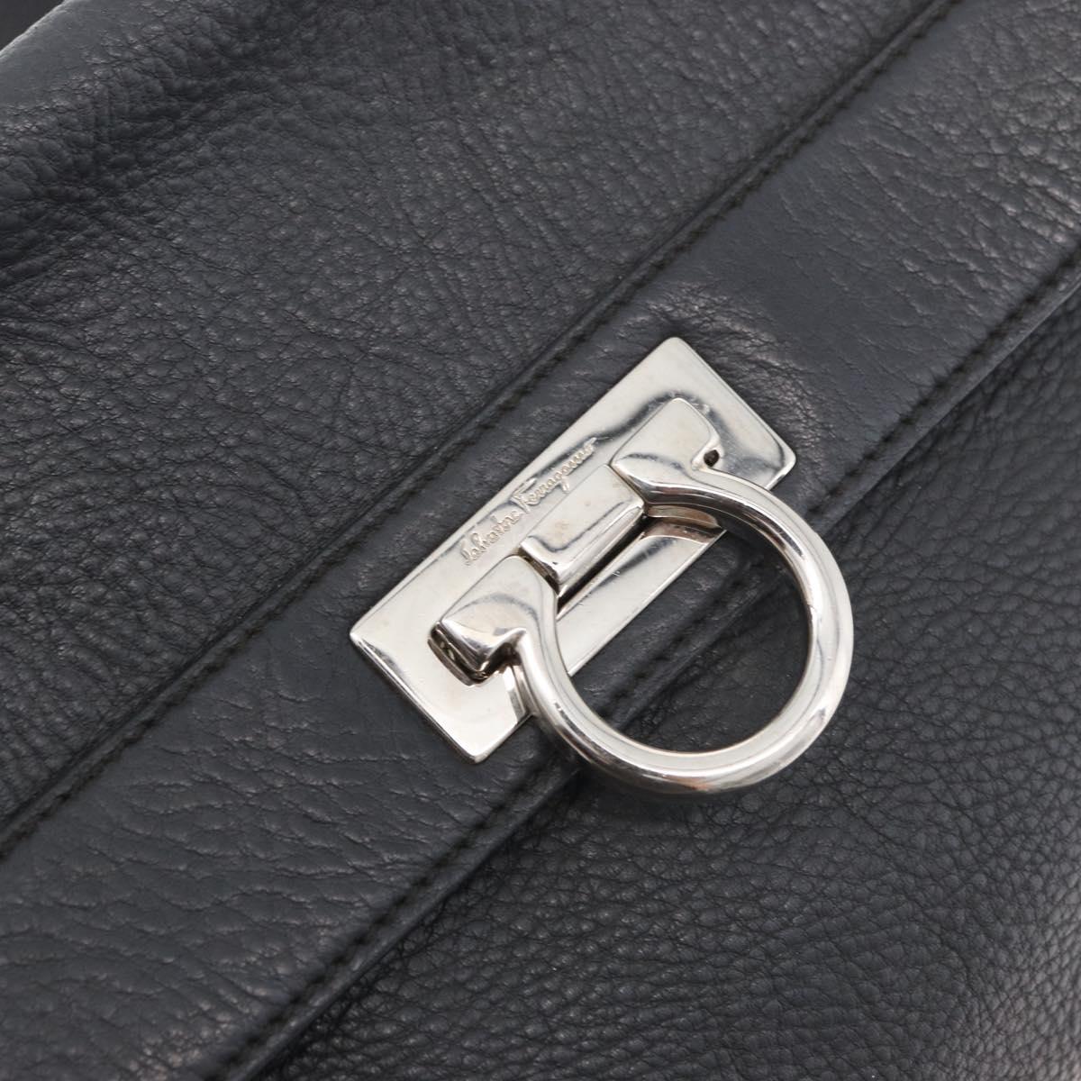 Salvatore Ferragamo Gancini Sofia Bag Leather 2way Black Silver Auth 175040A