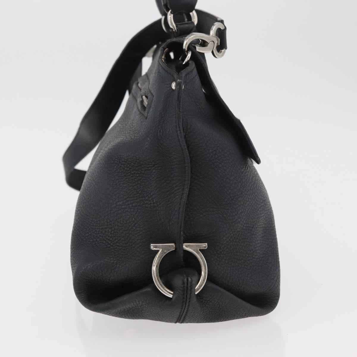 Salvatore Ferragamo Gancini Sofia Bag Leather 2way Black Silver Auth 175040A