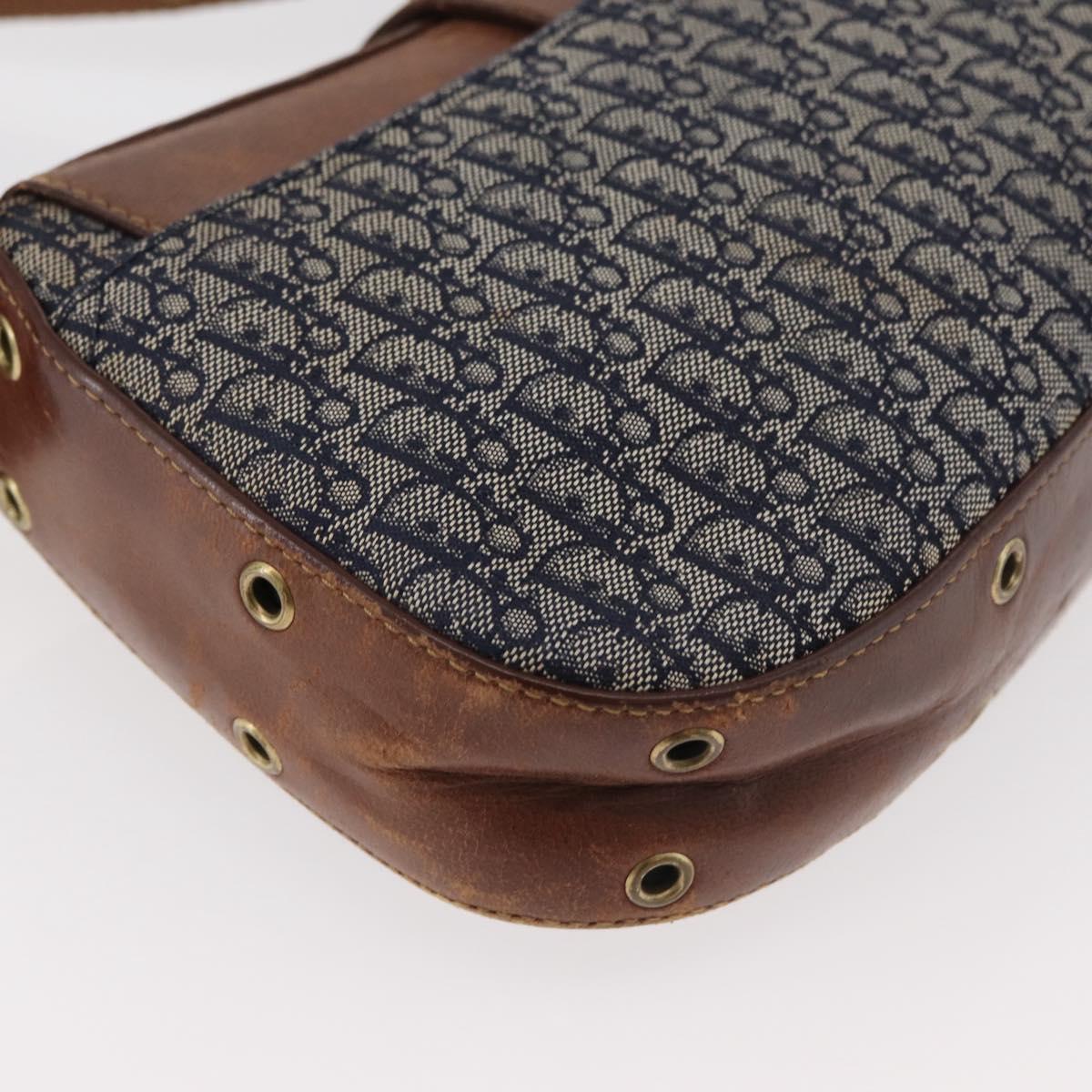 Christian Dior Trotter Canvas Street Chic Shoulder Bag Navy Gold Auth 175042A