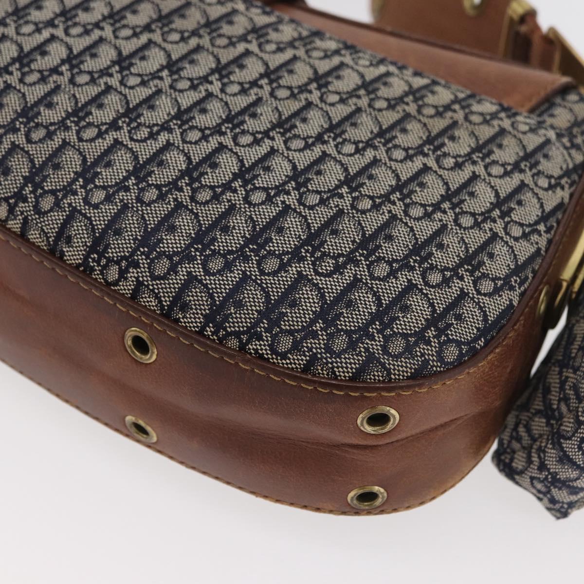 Christian Dior Trotter Canvas Street Chic Shoulder Bag Navy Gold Auth 175042A