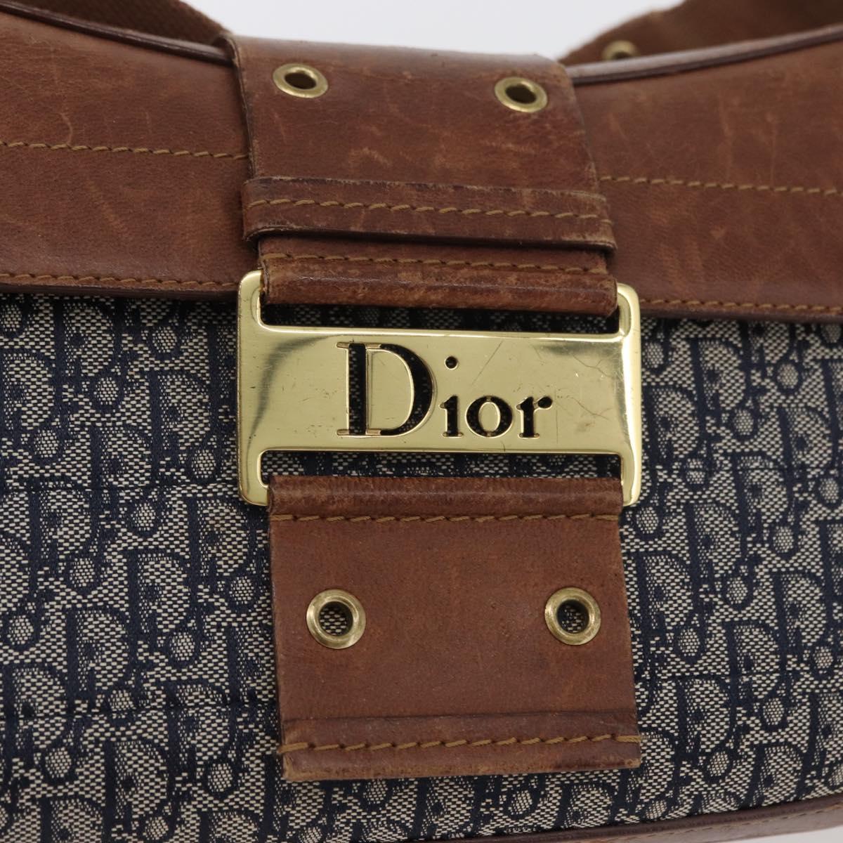 Christian Dior Trotter Canvas Street Chic Shoulder Bag Navy Gold Auth 175042A