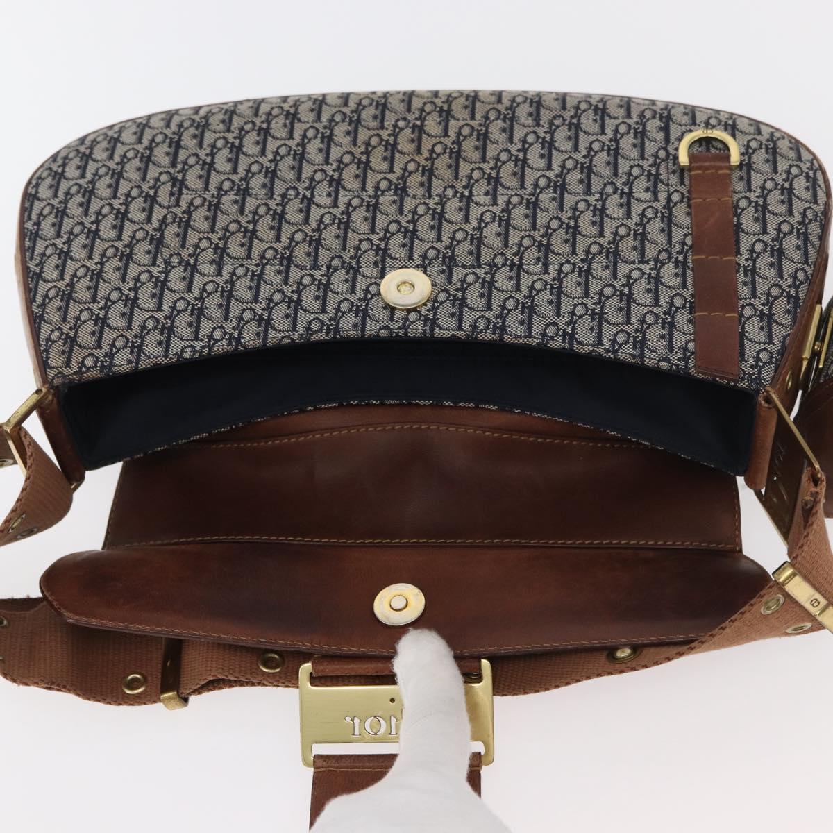 Christian Dior Trotter Canvas Street Chic Shoulder Bag Navy Gold Auth 175042A