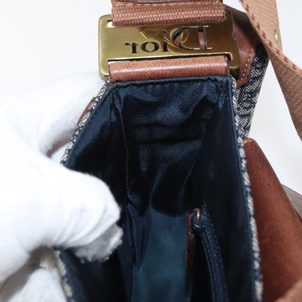 Christian Dior Trotter Canvas Street Chic Shoulder Bag Navy Gold Auth 175042A