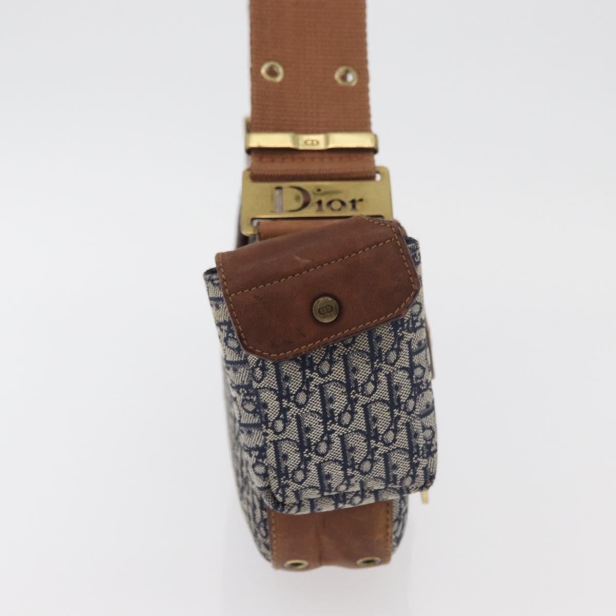 Christian Dior Trotter Canvas Street Chic Shoulder Bag Navy Gold Auth 175042A