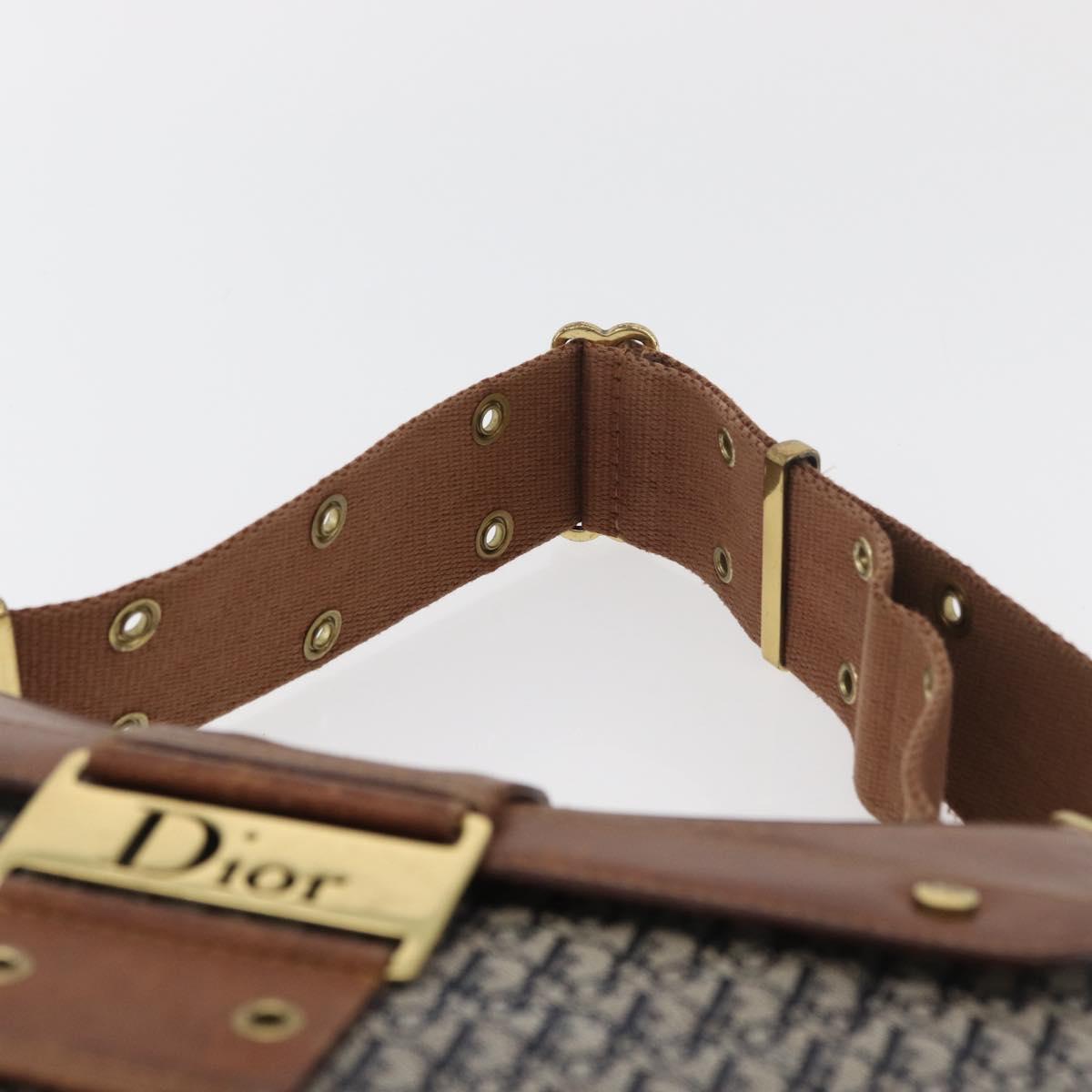 Christian Dior Trotter Canvas Street Chic Shoulder Bag Navy Gold Auth 175042A
