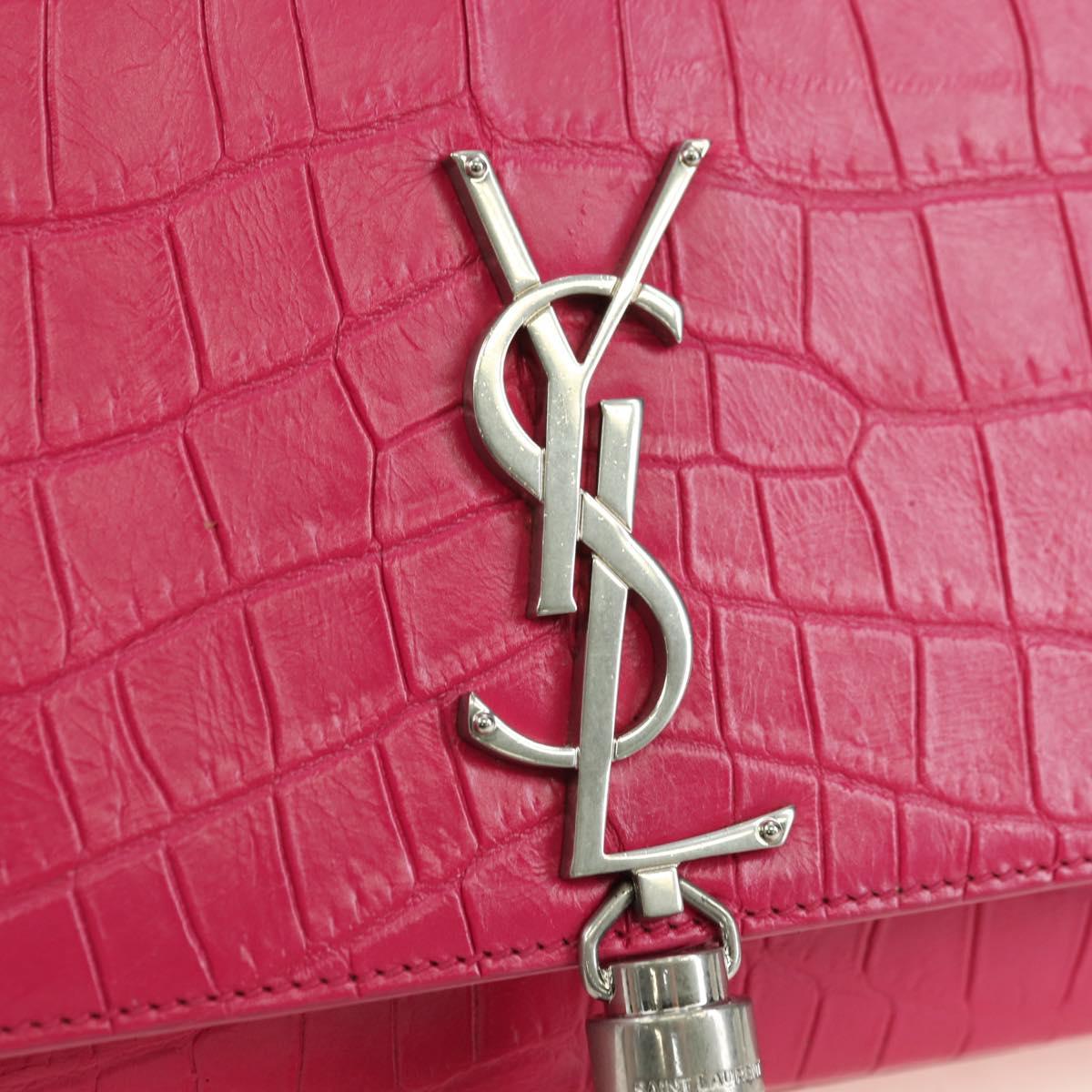 SAINT LAURENT Chain Shoulder Bag Leather Pink Silver Auth 175043SAM