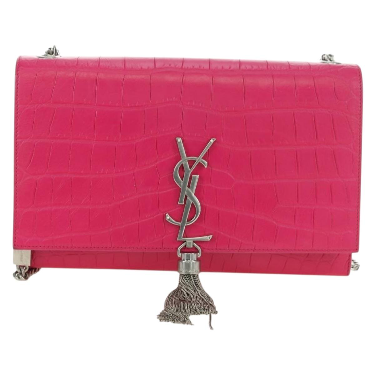 SAINT LAURENT Chain Shoulder Bag Leather Pink Silver Auth 175043SAM