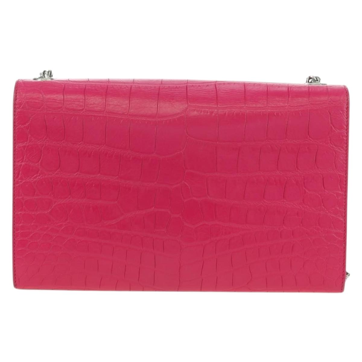 SAINT LAURENT Chain Shoulder Bag Leather Pink Silver Auth 175043SAM