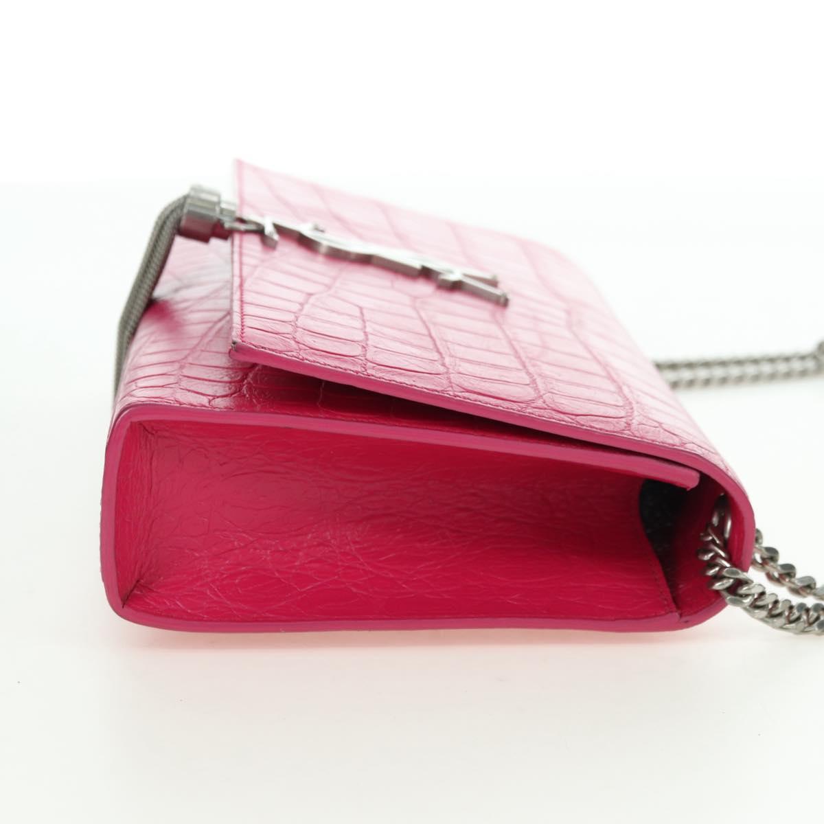 SAINT LAURENT Chain Shoulder Bag Leather Pink Silver Auth 175043SAM