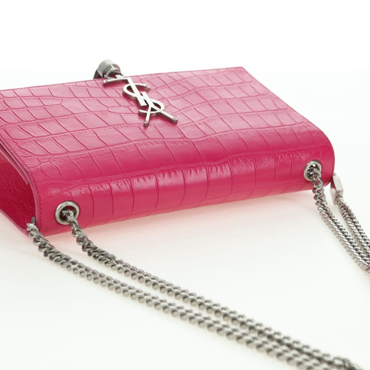 SAINT LAURENT Chain Shoulder Bag Leather Pink Silver Auth 175043SAM