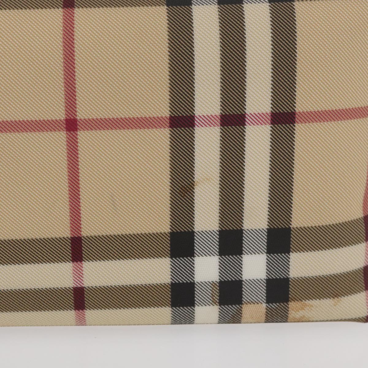 BURBERRY Nova Check Hand Bag PVC Beige Silver Auth 175047A
