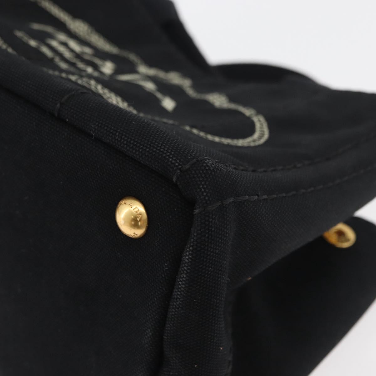 PRADA Canapa PM Hand Bag Canvas Black Gold Auth 175050SAM