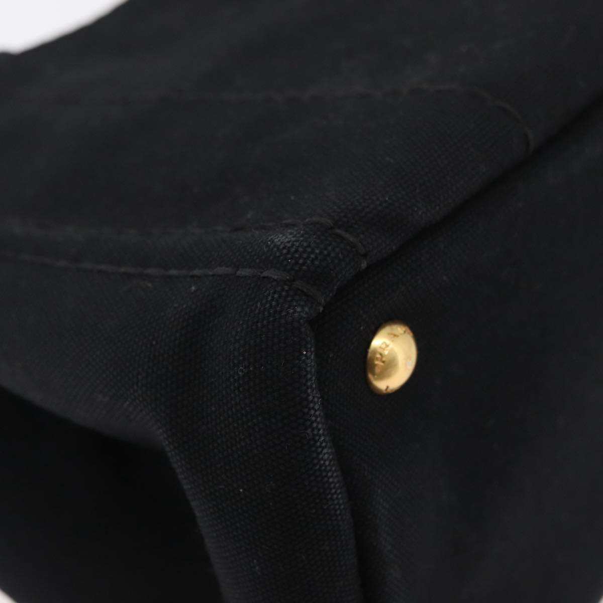 PRADA Canapa PM Hand Bag Canvas Black Gold Auth 175050SAM