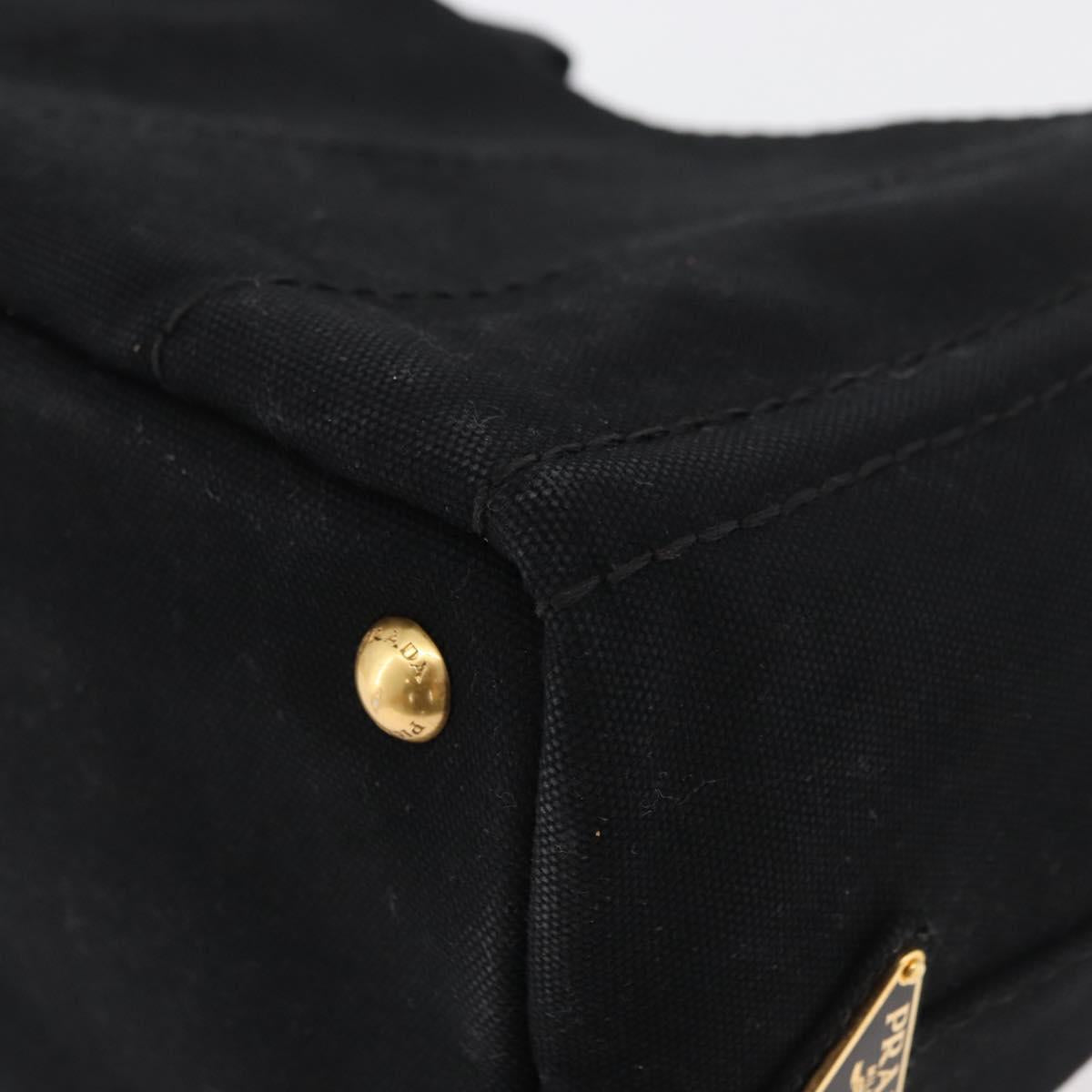 PRADA Canapa PM Hand Bag Canvas Black Gold Auth 175050SAM