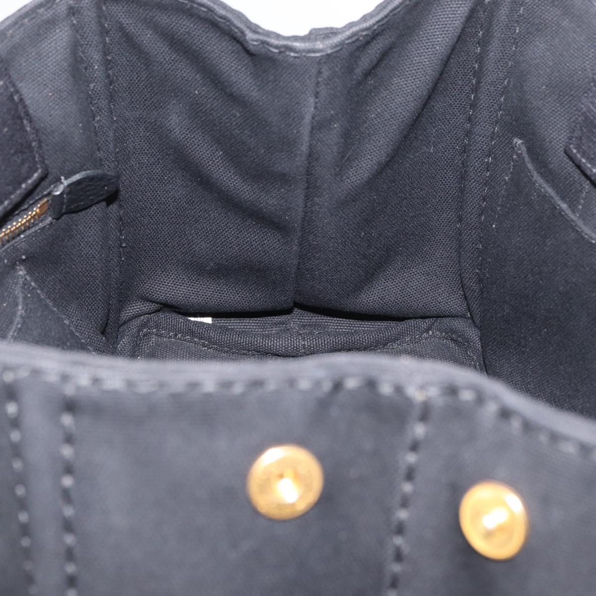 PRADA Canapa PM Hand Bag Canvas Black Gold Auth 175050SAM