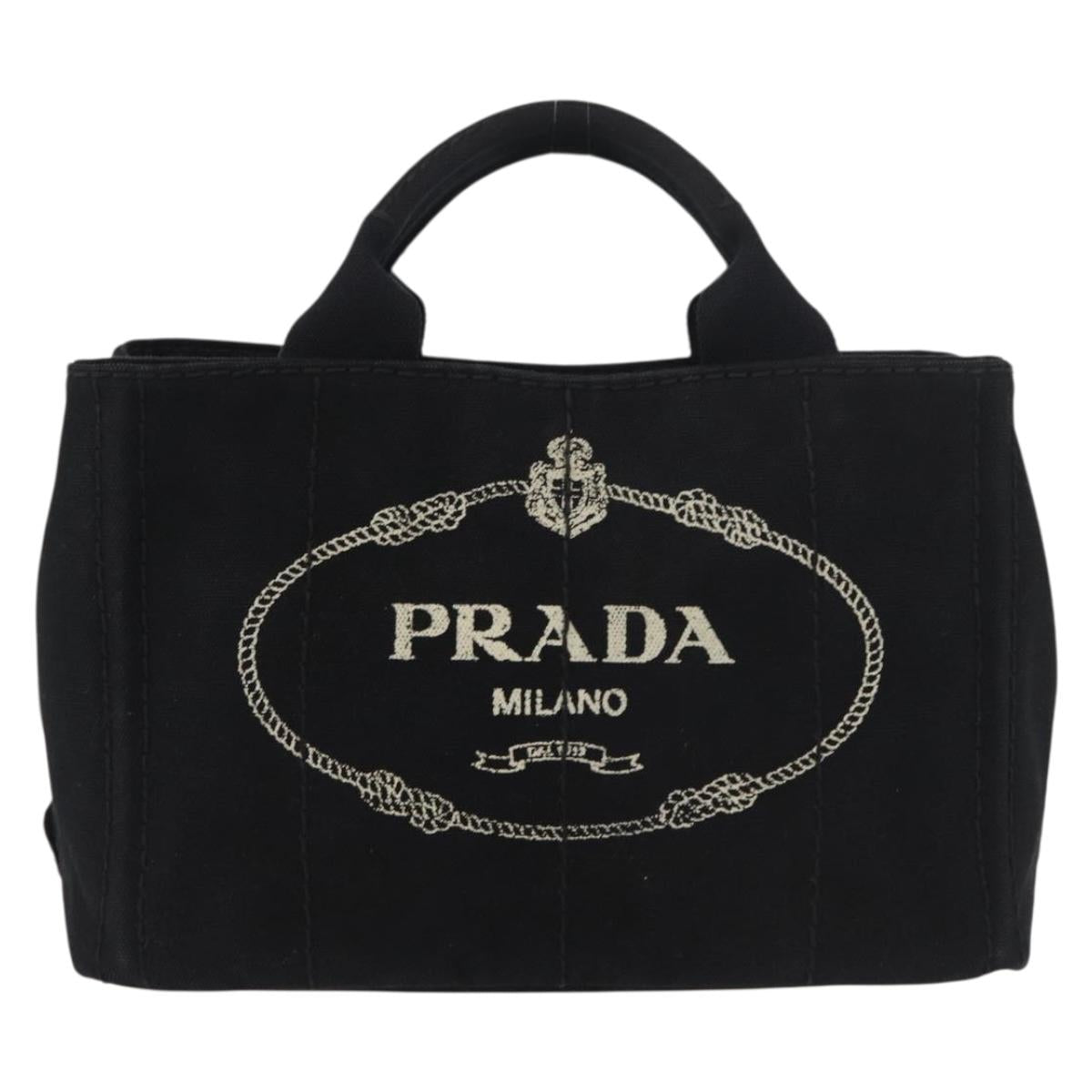 PRADA Canapa PM Hand Bag Canvas Black Gold Auth 175050SAM