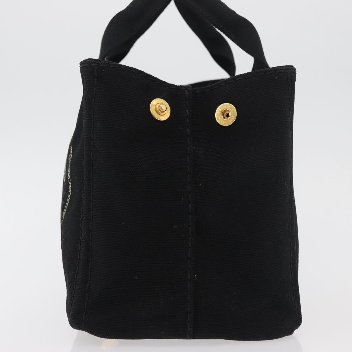 PRADA Canapa PM Hand Bag Canvas Black Gold Auth 175050SAM