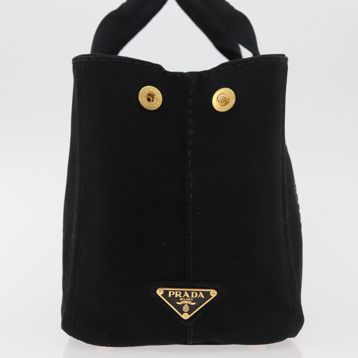 PRADA Canapa PM Hand Bag Canvas Black Gold Auth 175050SAM