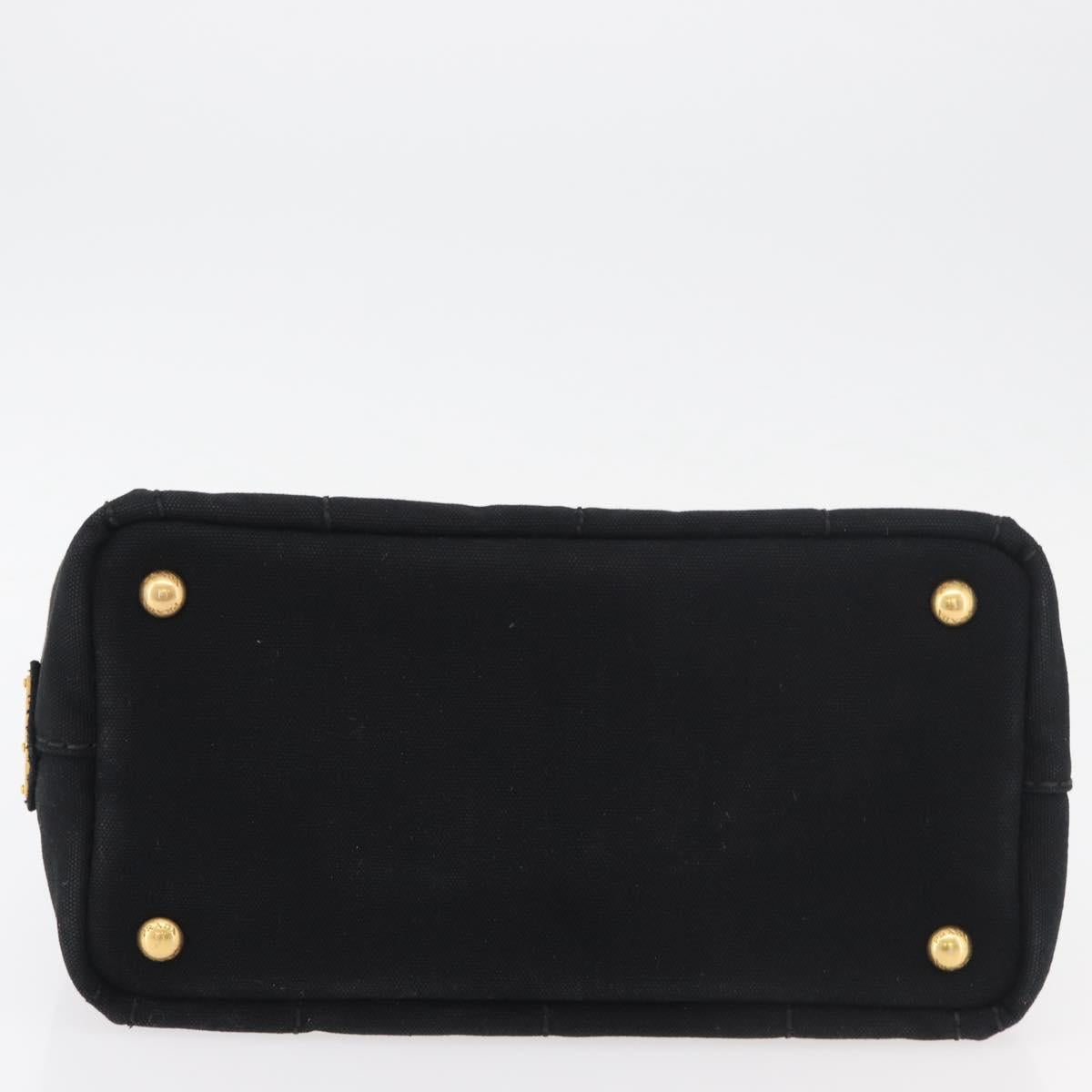 PRADA Canapa PM Hand Bag Canvas Black Gold Auth 175050SAM