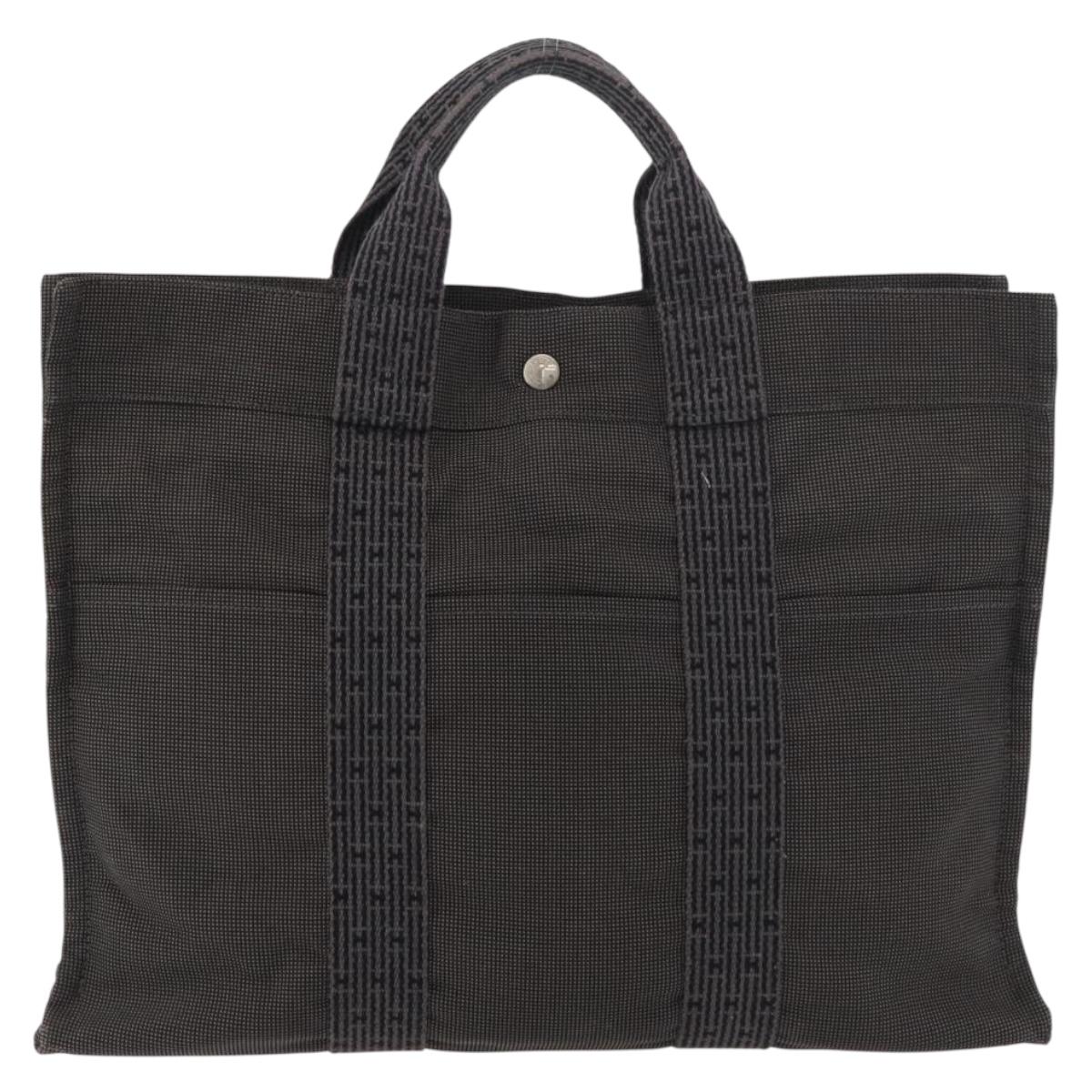 HERMES Her Line MM Hand Bag Canvas Gray Silver Auth 175052A