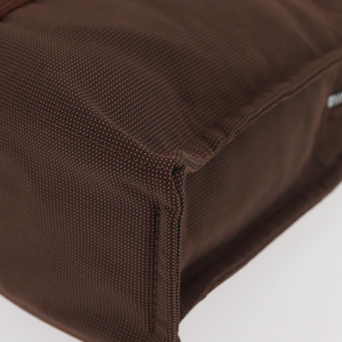 HERMES Her Line MM Hand Bag Canvas Brown Silver Auth 175053A