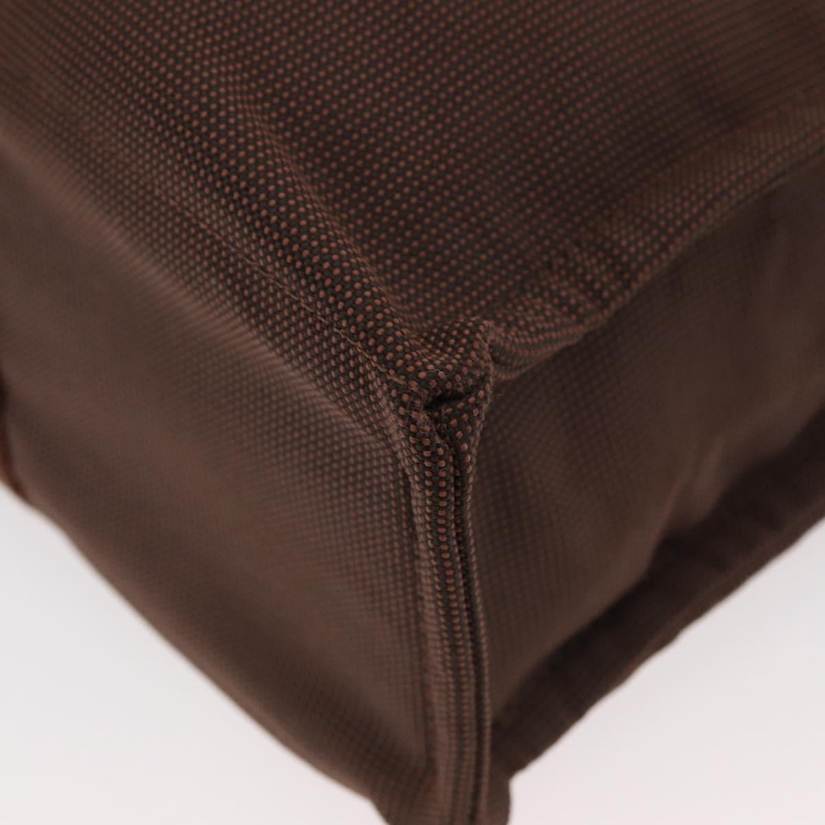 HERMES Her Line MM Hand Bag Canvas Brown Silver Auth 175053A