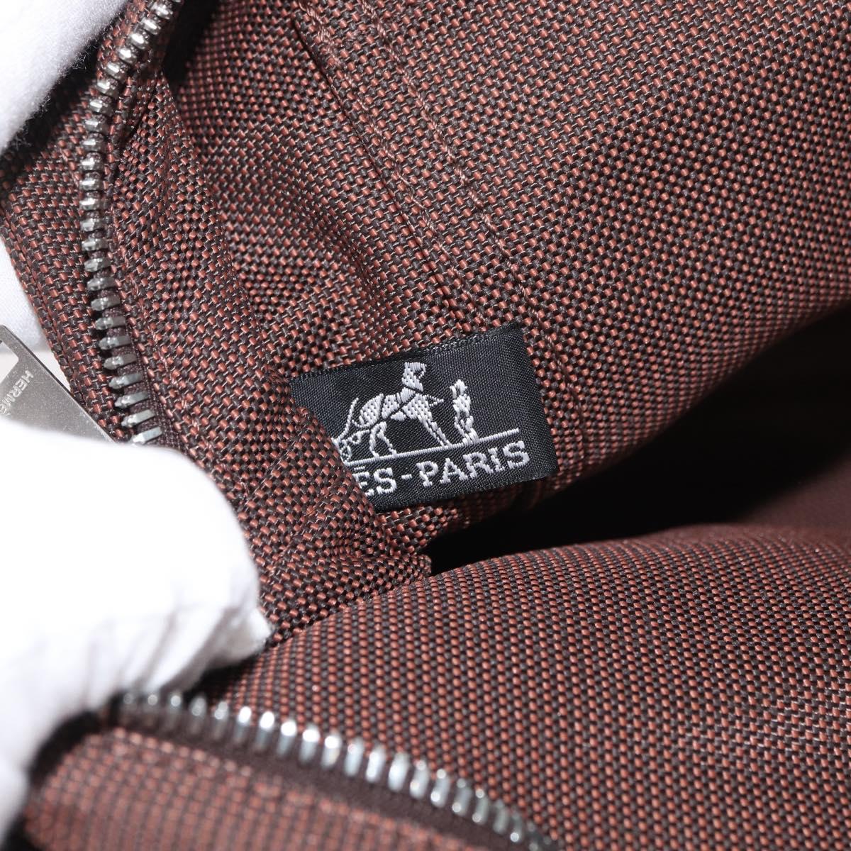 HERMES Her Line MM Hand Bag Canvas Brown Silver Auth 175053A